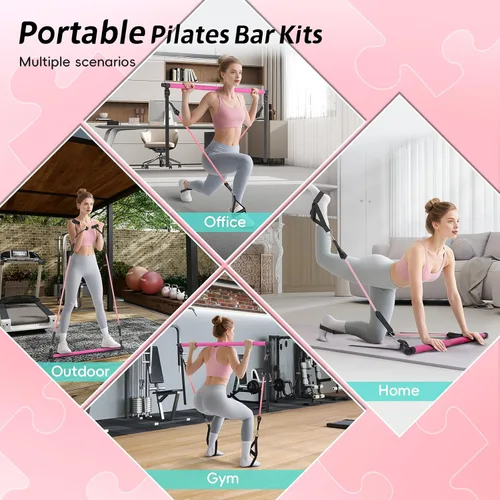 Vista 3 de Kit de barra de pilates con bandas de resistencia, barra de pilates portátil para gimnasio en casa, yoga y entrenamientos de cuerpo completo,