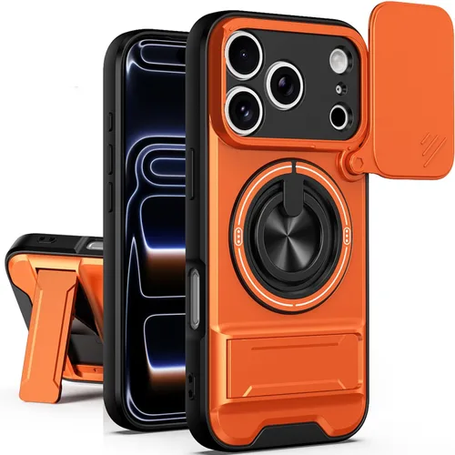 Vista 21 de Dssairo Funda para iPhone 15 con anillo magnético de rotación de 360° compatible con carcasa MagSafe Slide para cámara, soporte plegable, funda Negro
