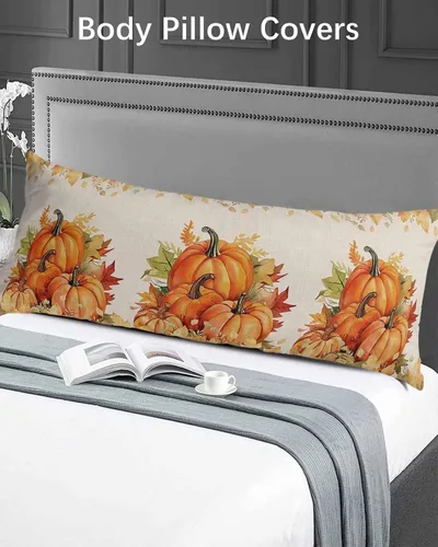 Vista 5 de Funda de almohada corporal de calabazas de otoño, fundas de almohada suaves decorativas para sofá largo y lumbar, funda de cojín con cierre