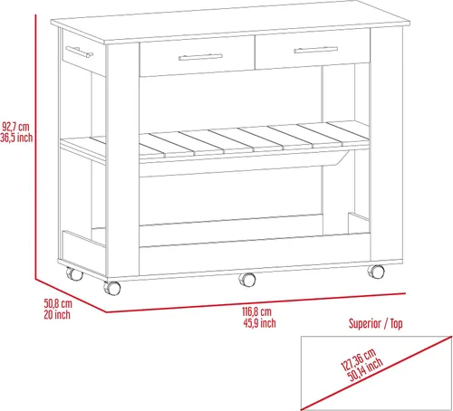 Vista 10 de FM FURNITURE Brooklyn 80 Isla de cocina con acento de roble claro, con estantes y cajones