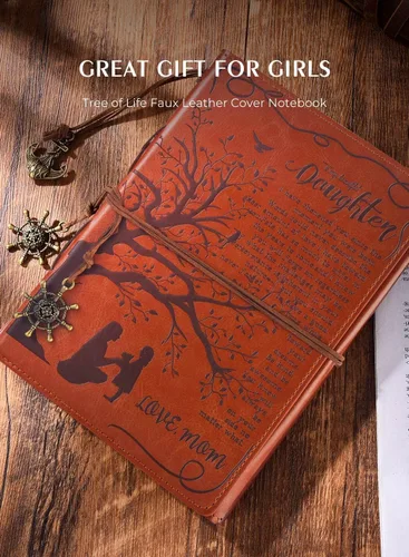 Vista 6 de Diario de Escritura de Cuero de Regalo Para Mi Hija de Mamá con Citas Inspiradoras - Diario Personal Retro del Árbol de la Vida Artificial