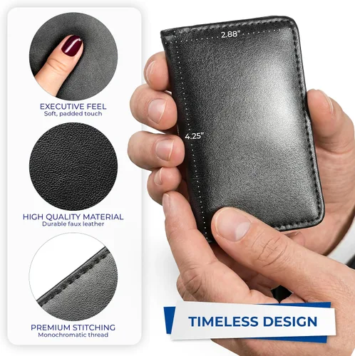 Vista 4 de Samsill tarjetero de piel auténtica, estuche para 25 tarjetas comerciales, negro