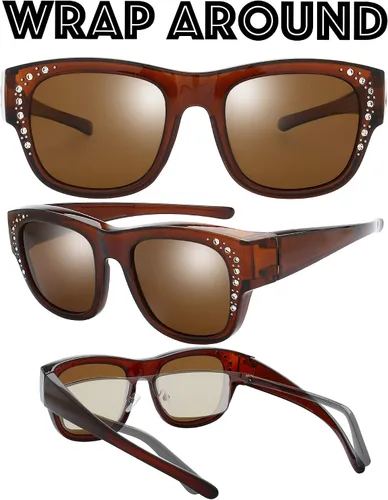 Vista 2 de The Fresh - Lentes de sol polarizados, de alta definición y envolventes para uso sobre anteojos - Estuche de piel para anteojos