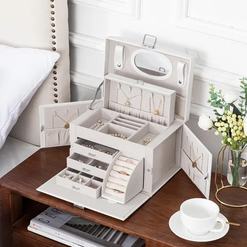 Vista 4 de Oyydecor Joyero organizador para mujeres y niñas piel sintética para personas mayores caja de almacenamiento de joyas con cerradura organizador
