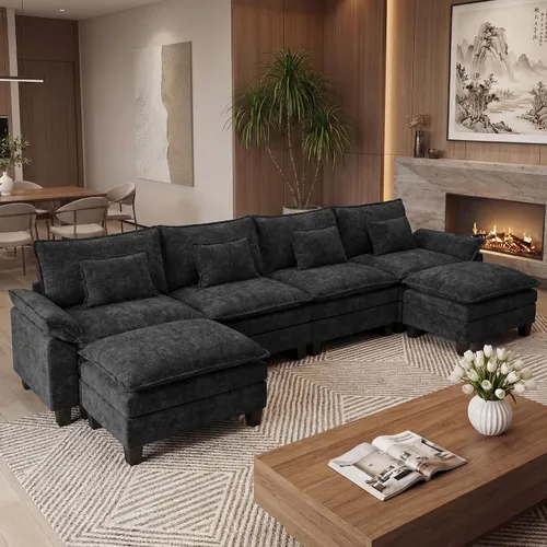 Vista 57 de URRED - Sofá seccional modular Cloud, sofá moderno en forma de L de 87" con profundidad de asiento con otomana y almohadas, ultra cómodo sofá