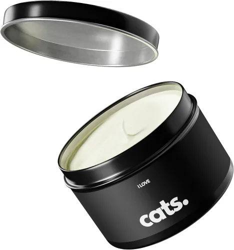 Vista 3 de Gatos, período. Vela de lata de soja de aromaterapia no tóxica de 4 onzas/plata/retiro de spa