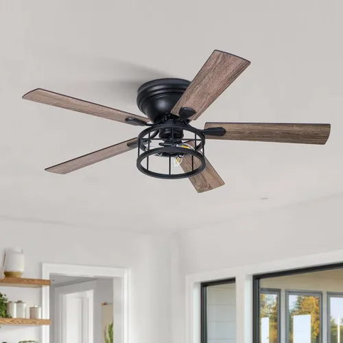 Vista 5 de Ventilador de techo negro de montaje empotrado de 52 pulgadas con luces y control remoto