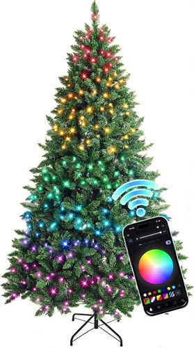 Vista 11 de HOLLO STAR Árbol de Navidad preiluminado de 4.5 pies, luces RGBW multicolor Control de aplicación, árbol de Navidad artificial con 197 luces LED