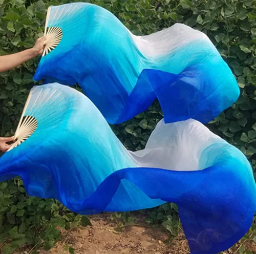 Vista 5 de KIKIGOAL 1 par (izquierdo + derecho) velo de danza del vientre de seda real para mujer, longitud 180 cm ancho 90 cm