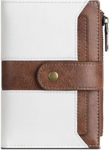 Vista 8 de SENDEFN Cartera pequeña de cuero para mujer, con bloqueo RFID, tarjetero con doble cremallera, monedero plegable