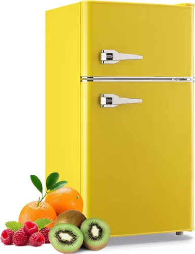 Vista 10 de WANAI Mini Refrigerador Compacto Pequeño con Congelador, Mini Refrigerador Retro con Doble Puerta, 7 Termostato Ajustable, Estantes Ajustables Para