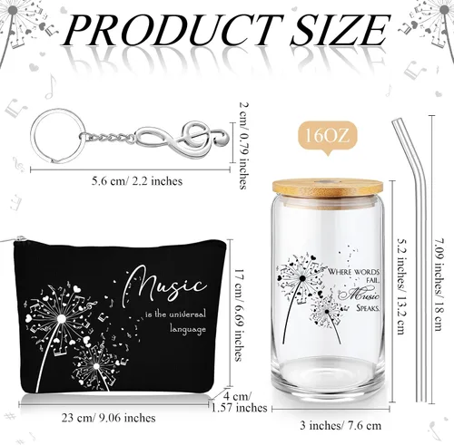 Vista 2 de Sieral Regalos para amantes de la música para mujeres, regalos para profesores de música, taza de cristal, bolsa musical con cremallera, llavero