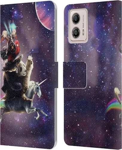 Vista 13 de Head Case Designs Officially Licensed Random Galaxy Cat & Electric Pancakes Space Llama Leather Book Wallet Case Cover Compatible with Motorola Moto