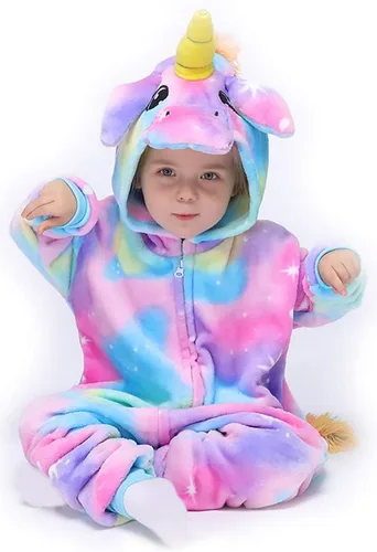 Vista 5 de Pijama de unicornio arcoíris para niños, disfraz de animal, Halloween, cosplay