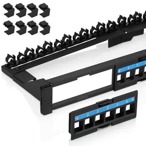Vista 9 de Everest - Panel de conexión Keystone de 24 puertos (paquete de 1) – Paneles extraíbles de 6 puertos – Úslo con piedras trapezográficas de perfil