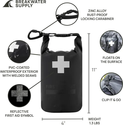 Vista 6 de Breakwater Supply™ Kit de primeros auxilios impermeable, bolsa seca precargada con suministros de preparación de supervivencia de emergencia
