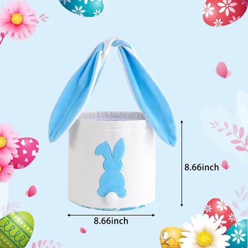 Vista 4 de [Usado] MONOBLANKS - Cestas de Pascua de conejo, color azul A Cubo vacío grande con asa, para caza de huevos de Pascua, dulces y soportes de regalo