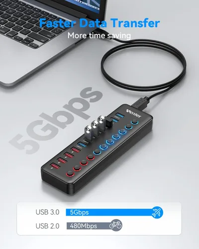 Vista 4 de Wenter Hub USB 3.0 alimentado, divisor de concentrador de 11 puertos