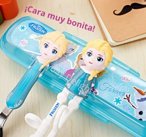 Vista 2 de Frozen Queen Elsa Kids Kids Cuchara Palillos de Entrenamiento Cubiertos Cubiertos Vajilla Vajilla Juego de Vajilla con Estuche, 3 Piezas