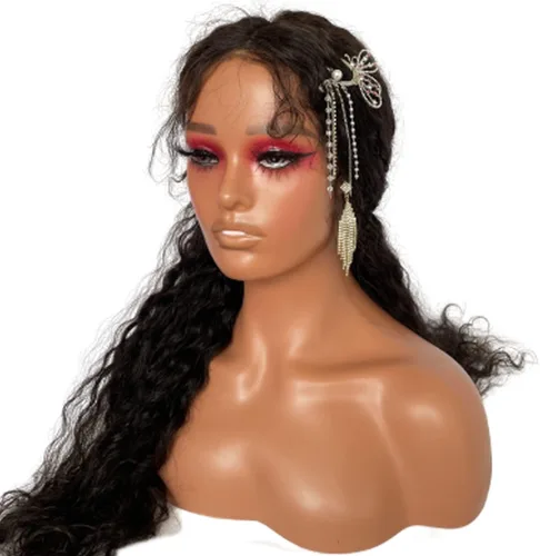 Vista 7 de Voloria Cabeza de maniquí femenino realista con maniquí de hombro Cabeza de PVC Busto Peluca Soporte de cabeza con maquillaje para pelucas, collar