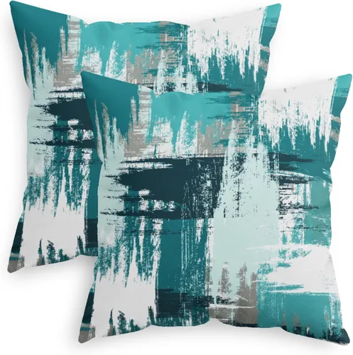 Vista 8 de CaliTime Fundas de almohada decorativas de 16 x 16 pulgadas, paquete de 2 fundas de cojín acogedoras de vellón entrelazadas con pinceladas de Morado