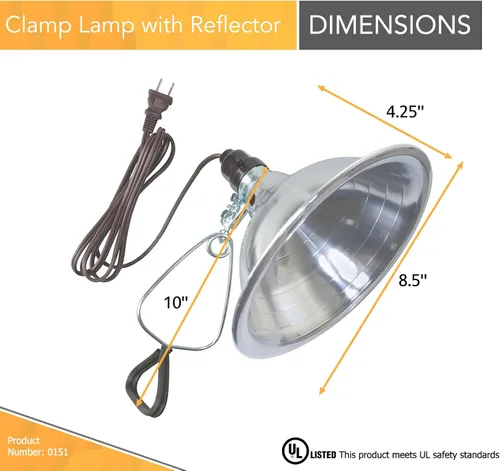 Vista 2 de Lámpara de abrazadera Woods con reflector de aluminio; 150W; listado UL; cable de 6 pies