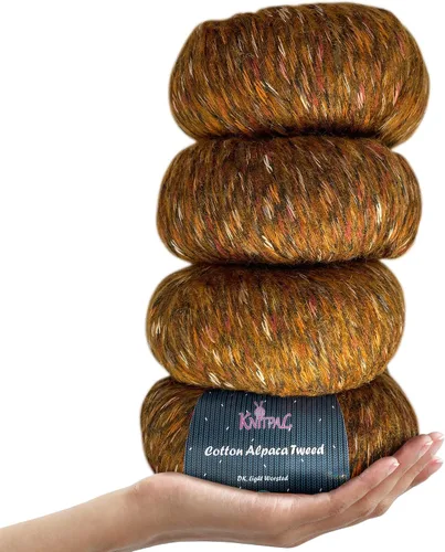 Vista 15 de Hilo de alpaca Tweed de algodón para ganchillo, paquete de 4 (588 yardas/7.05 oz), patrones libres, hilo de tweed para tejer, peso de peinado ligero