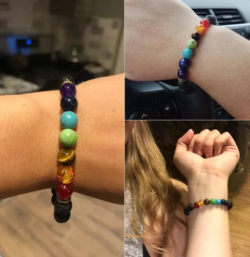 Vista 6 de LUBINGSHINE Pulsera de roca de lava de 0.315 in, cuerda trenzada de piedra natural, pulsera de yoga para hombres y mujeres