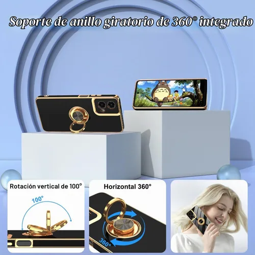 Vista 5 de Funda para Motorola Moto G 5G 2024: Funda Moto G Play 5G 2024 con 2 piezas de protectores de pantalla, soporte de anillo de rotación de 360°
