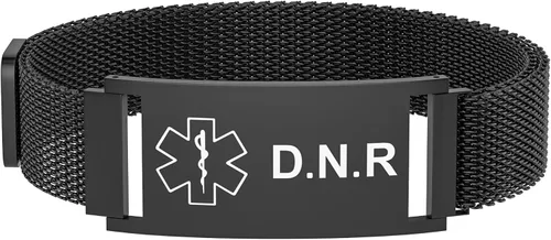 Vista 10 de Pulsera de alerta médica para mujeres y hombres, pulsera ajustable con identificación de alerta médica para epilepsia diabética D.N.R marcapasos