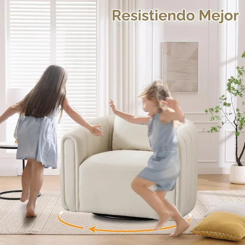 Vista 4 de ANJ Silla giratoria decorativa, silla de barril de terciopelo para sala de estar, cómodo sillón moderno, completamente montado (beige)