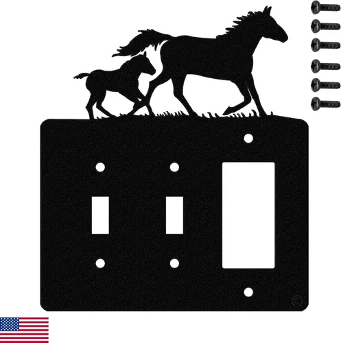 Vista 12 de Mare & Foal - Interruptor de luz de palanca de caballo y placa de pared de una sola banda (Rocker-GFCI) (palanca simple con GFCI (mecedora), negro)
