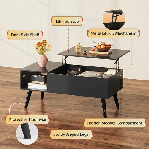 Vista 7 de WLIVE Mesa de Centro para Sala de Estar, Mesa de Centro con Tapa Elevable y Almacenamiento, Mesa Central de Comedor de Madera Pequeña Elevable