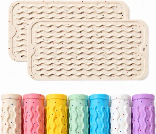 Vista 24 de CAKETIME Paquete de 2 tapetes de secado de platos de silicona multicolor para encimera de cocina, comedor, manteles individuales resistentes al