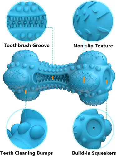 Vista 5 de SCHITEC - Juguete masticable para perros con sonido, hueso de goma natural resistente y duradero con cepillo de dientes, indestructible