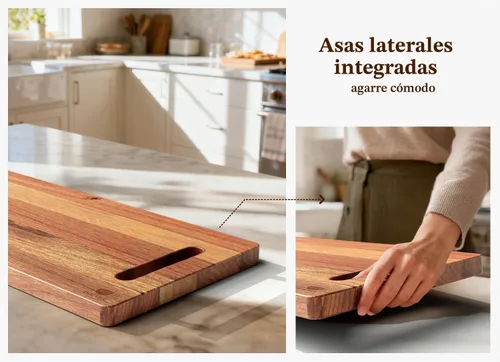 Vista 4 de Tabla grande de embutidos – Con asas laterales incorporadas, tabla de servir de madera de acacia de 32 pulgadas para queso, carne y aperitivos