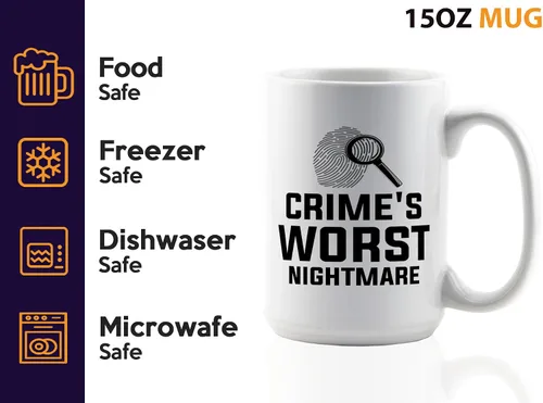 Vista 4 de Taza de café detective de 15 onzas, color blanco, crimes peor pesadilla, oficial de policía, patrulla policial, detective, policía, policía