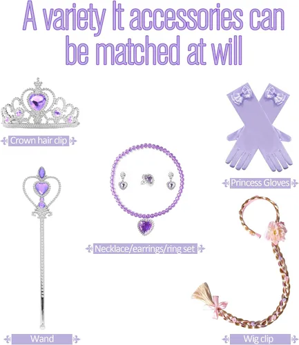Vista 5 de isswya Rapunzel - Disfraz de princesa para niñas, cosplay, Halloween, Navidad, fiestas, 2-10 años