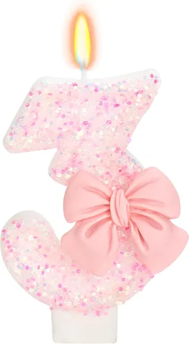Vista 58 de Vela de cumpleaños para pastel, vela 0 - purpurina rosa con lazo, vela de feliz cumpleaños de 2.76 pulgadas, adorno superior de pastel para fiestas