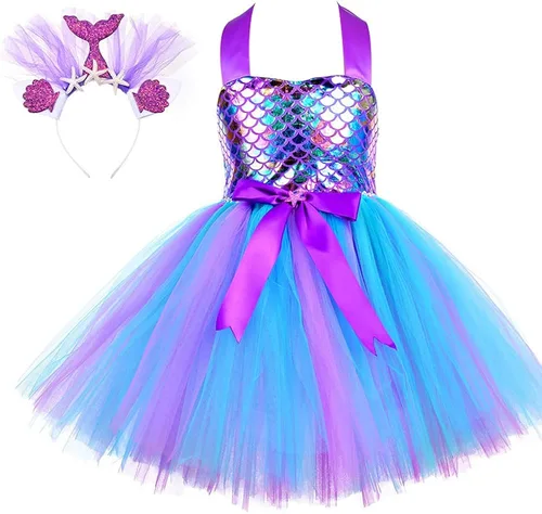 Vista 2 de Soyoekbt Girls Mermaid Costume Princess Tutu Dress for Birthday with Headband 3-8 Years