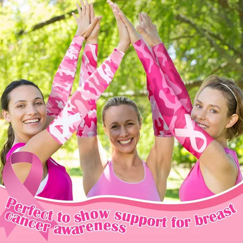 Vista 5 de Ceenna 8 pares de mangas de fútbol para concientización sobre el cáncer de mama, cinta rosa, accesorios de fútbol, llamas deportivas, cáncer de mama
