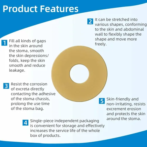 Vista 3 de Anillos de barrera para ostomía, anillos de ostomía moldeables sin picaduras, anillos extensores de piel hidrocoloides para bolsas de colostomía