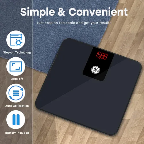 Vista 3 de GE Báscula digital para el baño para pesarse, báscula inteligente Bluetooth para peso corporal y IMC, báscula electrónica negra para baño y hogar