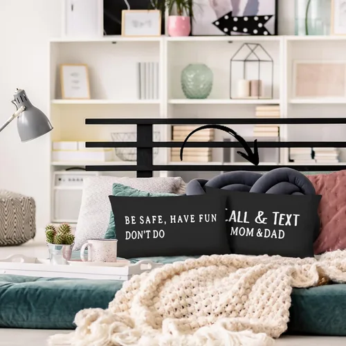 Vista 6 de Mingnei Funda de almohada con texto en inglés "Call Your Mom", divertida funda de almohada reversible decorativa de 12 x 20 pulgadas, regalos