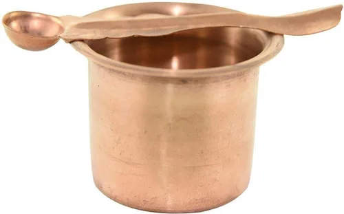 Vista 2 de Copper Pot India tradicional Pancha Patra Udharini con Achmani