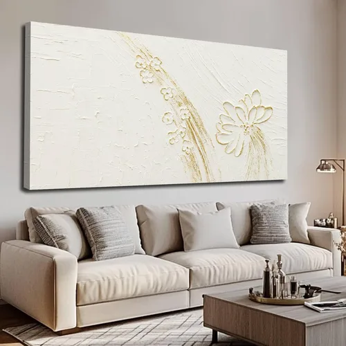 Vista 10 de Pintura de hojas negras y doradas, decoración de pared para sala de estar, arte de naturaleza en lienzo, obra de arte moderna, impresiones