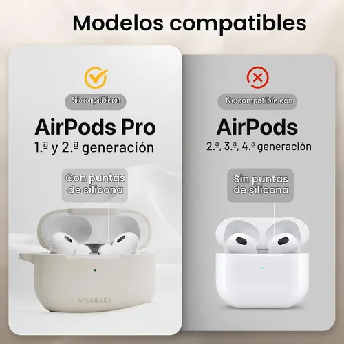Vista 2 de MAGEASY Skin AirPods Pro 2 - Funda con bloqueo y clip de mosquetón, protección a prueba de golpes de TPU para Apple AirPod Pro de 1ª y 2ª Negro