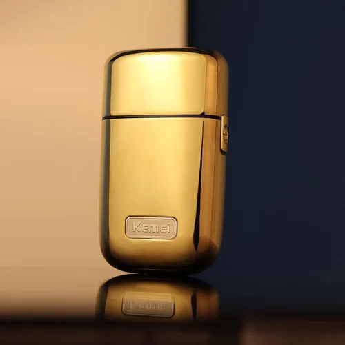 Vista 2 de KEMEI Maquinillas de afeitar eléctricas para hombres, maquinilla de afeitar eléctrica profesional de metal, afeitadoras de litio y titanio, Dorado