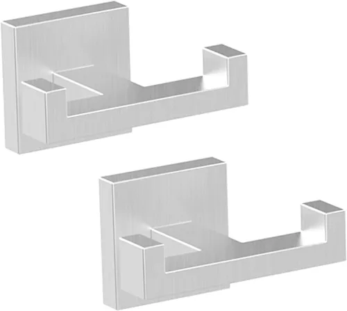 Vista 12 de BOZWELL Ganchos dobles para toallas para baño, montaje en pared de níquel castrado, estilo cuadrado simple y moderno, gancho para bata y abrigo