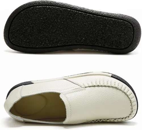 Vista 16 de UZB Mocasines de cuero sin cordones para mujer, cómodos zapatos de plataforma casuales
